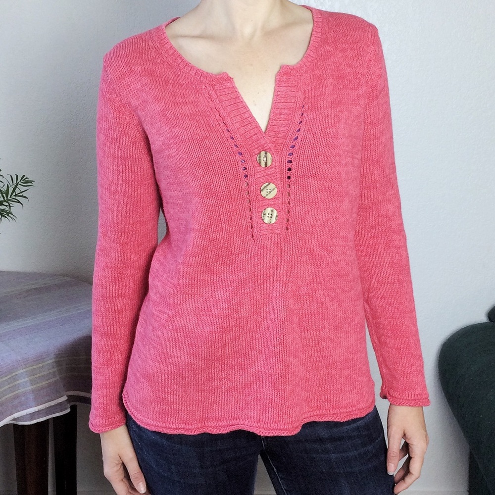 Eddie Bauer v-neck henley pink sweater top